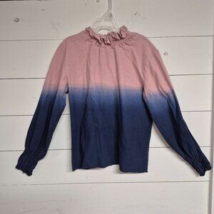 ErgoLUX Pink & Navy Long Sleeve Top W/ Ruffle Neckline & Smocked Cuffs XL